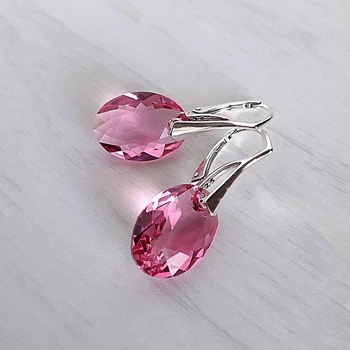 Сережки Hand Made з підвісками Swarovski рожевого кольору