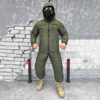 Мужской зимний костюм FALCON с синтетическим пухом / Влагозащищенная куртка с капюшоном + брюки олива размер M