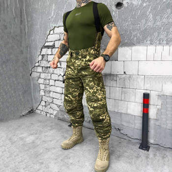 Мужские зимние брюки ripstop с утеплителем синтепон 100 / Штаны "logos tactical" с подтяжками пиксель размер S
