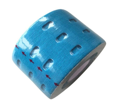 Кинезио тейп (кинезиологический тейп) перфорированный (punch tape) Kinesiology Tape 5см х 5м голубой