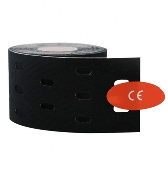 Кинезио тейп (кинезиологический тейп) перфорированный (punch tape) Kinesiology Tape 5см х 5м чёрный
