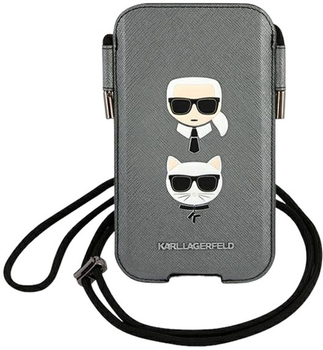 Чохол-сумка Karl Lagerfeld Saffiano Ikonik Karl&Choupette Head Grey (3666339030780)