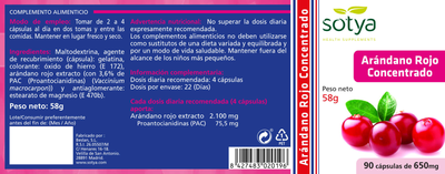 Дієтична добавка Sotya Arandano Rojo 650 мг 90 капсул (8427483020196)
