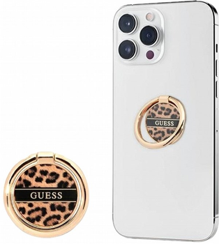 Uchwyt-pierścień na smartfon Guess Ring Stand Leopard GURSHCLEOW Brązowy (3666339050474)