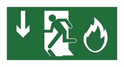Табличка напрямок виходу під час пожежі вниз 15*30 см. ПВХ