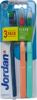 Набор Зубных щеток Jordan Clean Smile Средней жесткости 3 шт (7046110071021_синя+оранж+бірюза)