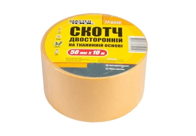 Скотч двусторонний на тканевой основе 50 мм 10 м MASTERTOOL GM (77-6510)