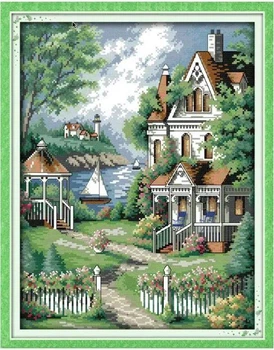 Набор для вышивания по нанесённой на канву схеме "European-style villa". AIDA 14CT printed,35*44 см