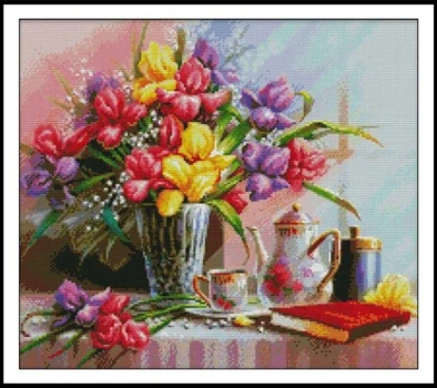 Набор для вышивания по нанесённой на канву схеме "Beautiful flowers 2". AIDA 14CT printed 46*42 см