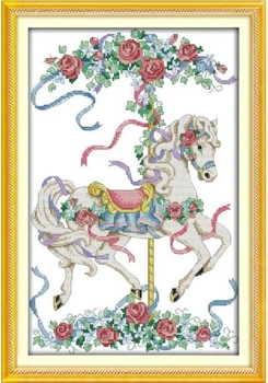 Набор для вышивания по нанесённой на канву схеме "Конь и розы" AIDA 14CT printed, 30*43 см