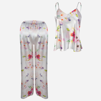 Piżama (podkoszulka + spodnie) damska DKaren Dk-Ki S Biała z różowym i fioletowym (5903251426238)