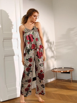 Piżama (podkoszulka + spodnie) damska DKaren Dk-Ki 2XL Brązowa z kwiatowym wzorem (5903251426030)