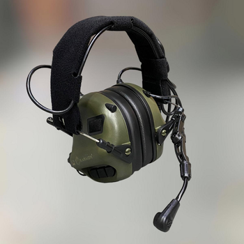 Навушники тактичні Earmor M32, активні, зі знімним мікрофоном і гарнітурою, активні навушники військові, колір – Олива