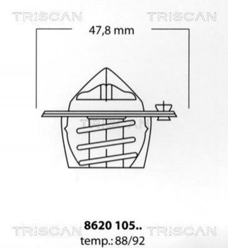 Термостат TRISCAN 862010592 Ford Galaxy, Fusion, Focus, Mondeo, Fiesta, C-Max; Mazda 2; Volvo C30, S40, V50 1571879, 1E0515171, 1E0615173