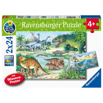 Набір пазлів Ravensburger Динозаври та місця їхнього проживання 27 х 19 см 2 х 24 елементи (4005556051281)