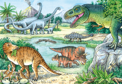 Набір пазлів Ravensburger Динозаври та місця їхнього проживання 27 х 19 см 2 х 24 елементи (4005556051281)