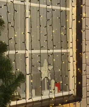 Вулична світлодіодна гірлянда штора 150 LED, 3x1м, чорний каучук, статичний режим, 220 В, IP65 Теплий білий