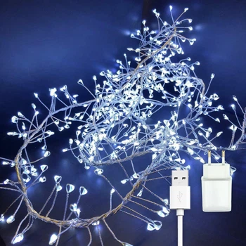 Світлодіодна гірлянда роса "Фейєрверк" 3 м, від USB і мережі 220 V, 120 LED, 8 режимів, IP44 Синьо-білий