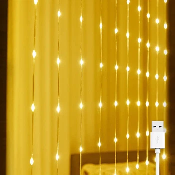 Светодиодная гирлянда Водопад Роса 3x1,2м, от USB, 120 LED, 8 режимов, IP44 Теплый белый