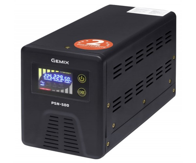 ДБЖ Gemix PSN-500 Black, 500VA, 300W, чиста синусоїда, 1 розетка, зовнішня батарея (PSN500VA)