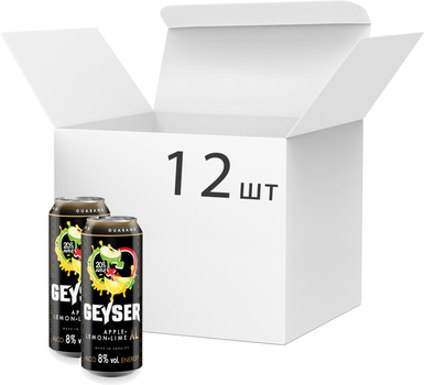 Упаковка слабоалкогольного газованого енергетичного напою Geyser Apple & Lemon & Lime 8% 0.5 л х 12 шт (14820183002065)