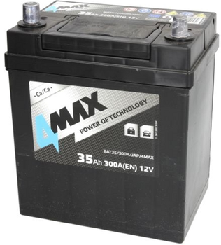 Аккумулятор 4Max 12В 35 Ач/300 А (R+ тонкие клеммы (японские транспортные средства) + стандартные клеммы) 178x127x227 B00 (BAT35/300R/JAP/4MAX)