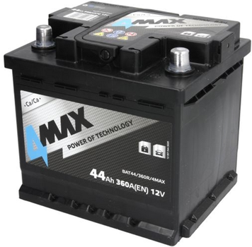 Аккумулятор 4Max 12В 44 Ач/360 А (R+ стандартные клеммы) 210x175x190 B13 (BAT44/360R/4MAX)