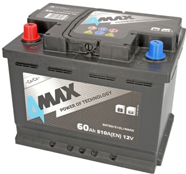Аккумулятор 4Max 12В 60 Ач/510 А (L+ стандартные клеммы) 242x175x190 B13 (BAT60/510L/4MAX)