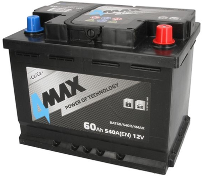 Аккумулятор 4Max 12В 60 Ач/540 А (R+ стандартные клеммы) 242x175x190 B13 (BAT60/540R/4MAX)