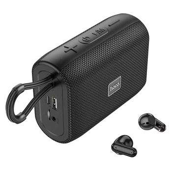 Бездротова колонка + навушники Hoco HC15 2 в 1 (Bluetooth 5.0, AUX, microSD 1200mAh, 4 години програвання, гарнітура) - Чорний