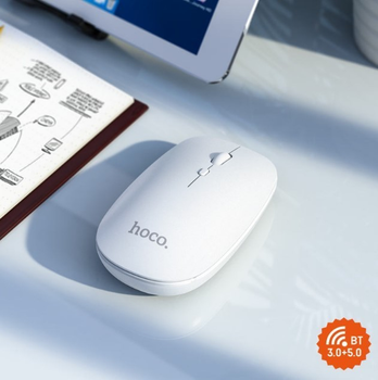 Беспроводная компьютерная мышь Hoco GM15 Art dual-mode business (Bluetooth, USB, 2.4 Ггц, 1600 dpi, оптическая, 10м, для макбука или ноутбука) - Белый