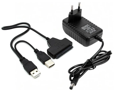 Адаптер USB 2.0 на 2.5/3.5" с блоком питания для HDD и SSD дисков (7Pin + 15Pin)