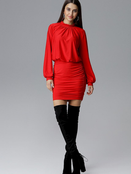 Sukienka damska z bufiastymi rękawami Figl M635 M Czerwona (5902194361224)