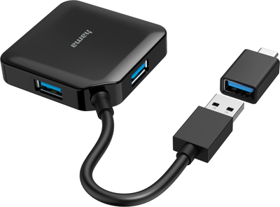 Hub USB Hama 4 Ports USB 3.2, USB Type-C Adapter Czarny (4047443436887)