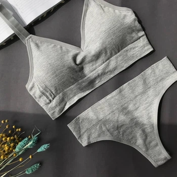 Жіночий комплект OUNO в рубчик зі стрінгами Сірий L/XL