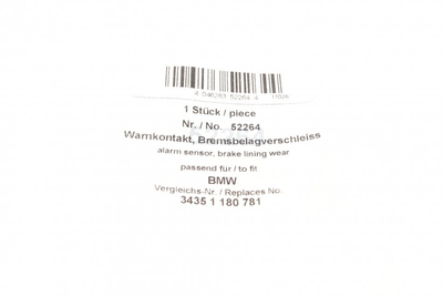 Датчик зносу гальмівних колодок AIC 52264 BMW 5 Series, 7 Series 34351180781, 34351180432, 34351179820