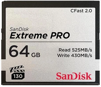 Карта пам'яті Sandisk 64GB CFAST 2.0 Extreme PRO 525MB/s VPG130; EAN:619659144708 (SDCFSP-064G-G46D)