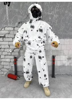 Мужской водонепроницаемый Зимний Маскировочный костюм Клякса Белый (Маскхалат) размер ХХЛ