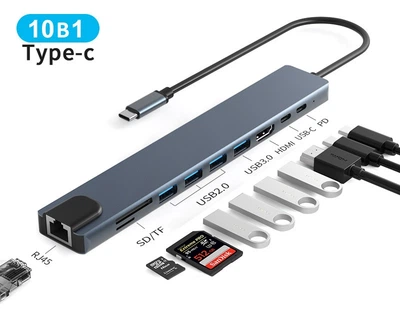 Док-станция 10-in-1 Type-C (HDMI 4K/USB3.0 x1/USB2.0 x3/RJ45/Type-C DATA/Type-C PD/MicroSD/SD) STLab