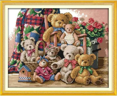 Набор для вышивания по нанесённой на канву схеме "Bear family" . AIDA 14CT printed, 46*37 см