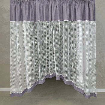 Комбінована біло-фіолетова штора арка з сіткою для кухонного вікна Adagio Windows Decor Тюль фіранка аркою 2,8х1,7м