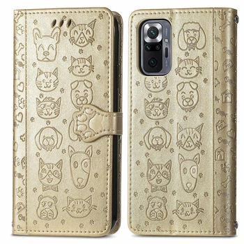 Чохол Embossed Cat and Dog для Xiaomi Redmi Note 10 Pro книжка шкіра PU з візитницею золотистий