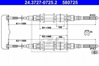 Трос ручника ATE 24372707252 Opel Omega 24404062, 522527, 522575