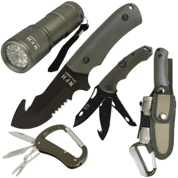 Набір ножів з ліхтариком і карабіном, оливка MFH 45451B