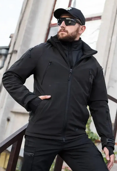 Куртка тактична Хантер Софтшелл чорна на сітці No Brand 56 ( 542_5 )