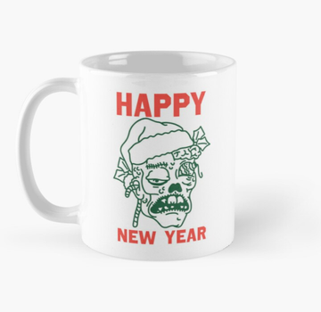 Чашка Керамическая Кружка с принтом Happy New Year Зомби Рождество Новый Год Белая 330 мл