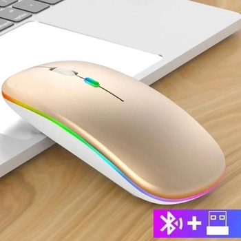 Беспроводная RGB мышь PANTXIKE с Bluetooth 5.0, 1600 DPI и встроенным аккумулятором (золотой)