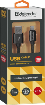 Kabel Defender ACH01-03T Pro USB 2.0 AM-LightningM 1 m Czarny (4714033878081)