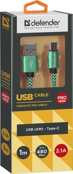 Кабель Defender USB09-03T Pro USB 2.0 AM-Type-C 1 м Green (4714033878166)