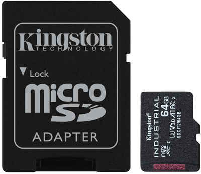 Карта памяти Kingston microSDXC 64GB Industrial Class 10 UHS-I V30 A1 + SD-адаптер (SDCIT2/64GB)